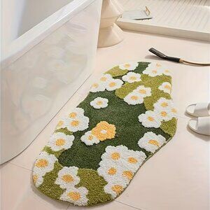 Pretty Green Bathmat with white daisy pattern on heart shaped anti-slip mat NWT